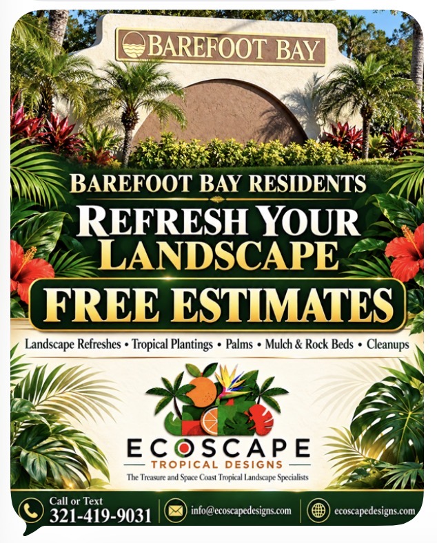 EcoScape Tropical Designs flyer offering free landscape estimates to Barefoot Bay residents